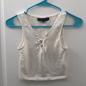 White lace up crop top